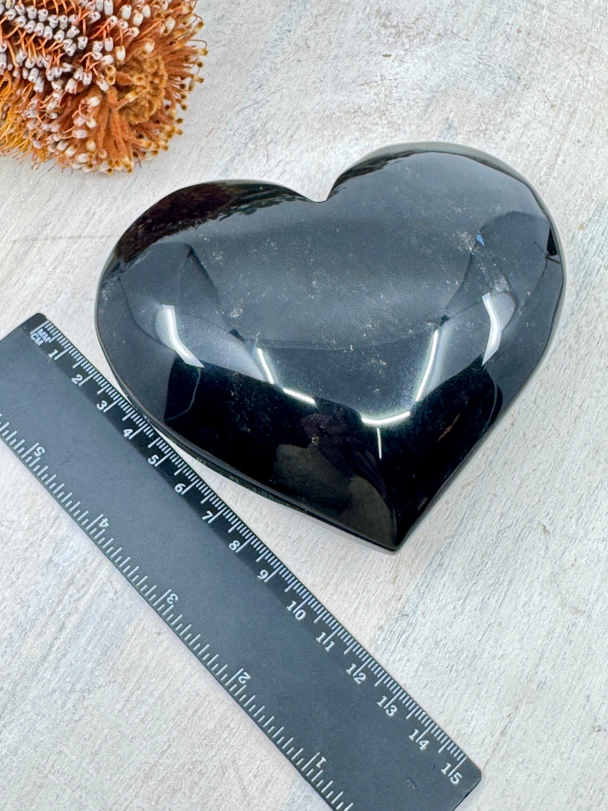 Black Obsidian Heart on Gold Stand 550g (12x10cm) – Stone of Strength, Grounding & Protection