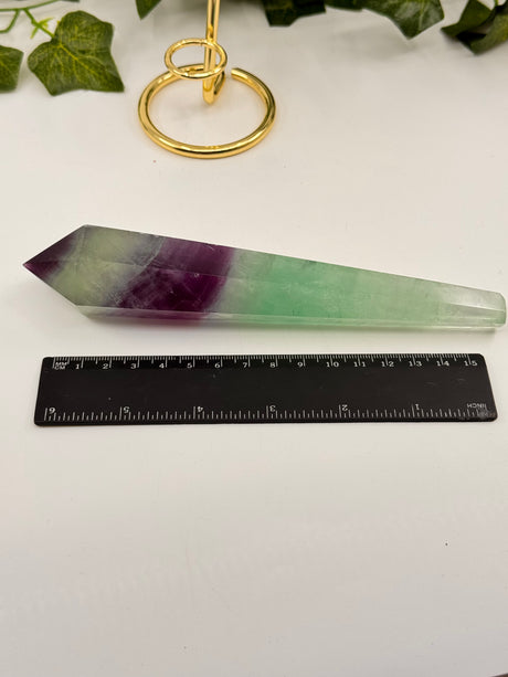 Rainbow Fluorite Wand 236g with Gold Stand – Beacon of Alignment, Insight and Divine Order