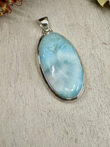 Larimar pendant #7 10.72g 4.6x2.3cm set in .925 silver – blue crystal necklace with chain, gift box and card – Inspired By 3 Crystals Australia.