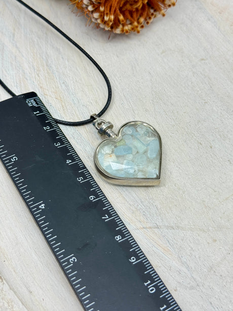 Aquamarine Heart Bottle Pendant – Stone of Serenity, Courage & Clear Communication