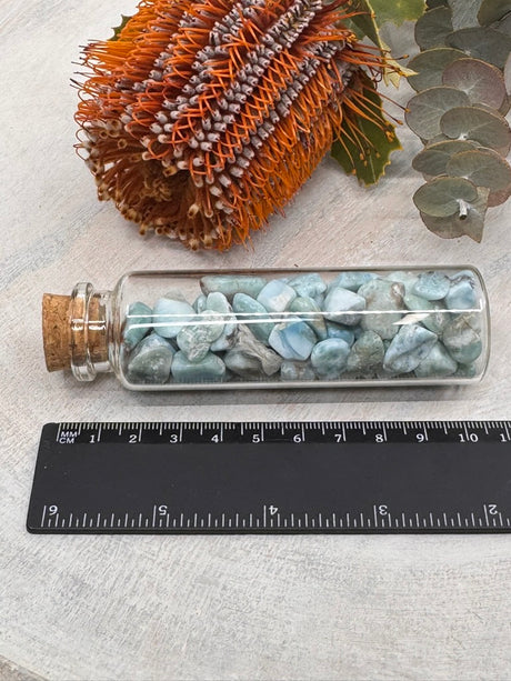 Larimar Crystal Chips in Glass Jar | Calming Ocean Stone of Peace