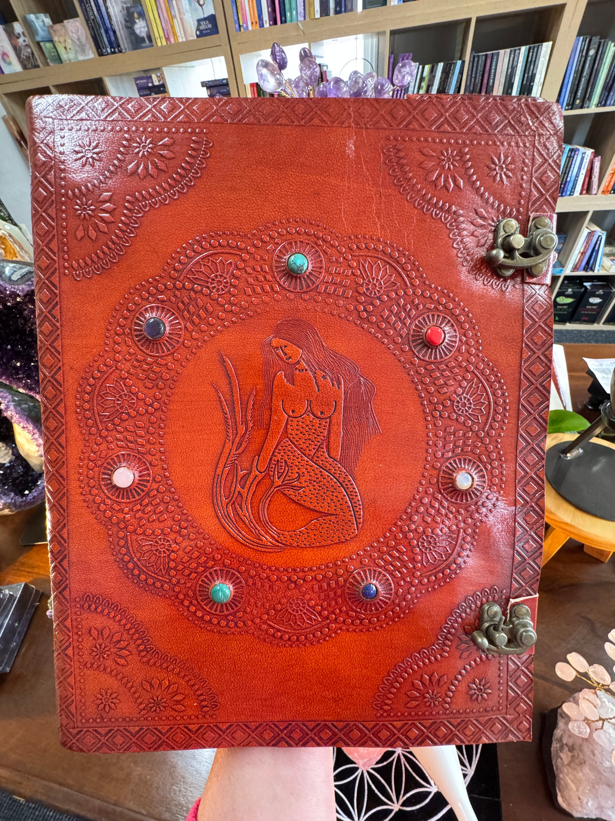 Mermaid Goddess Leather Journal | 33cm | Handmade Paper | Book of Shadows