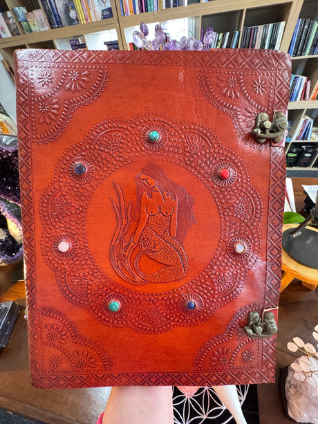Mermaid Goddess Leather Journal | 33cm | Handmade Paper | Book of Shadows