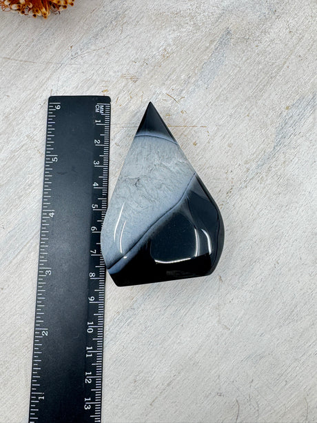 Black Banded Agate Flame 114g (8x5cm) – Stone of Grounding, Protection & Balance