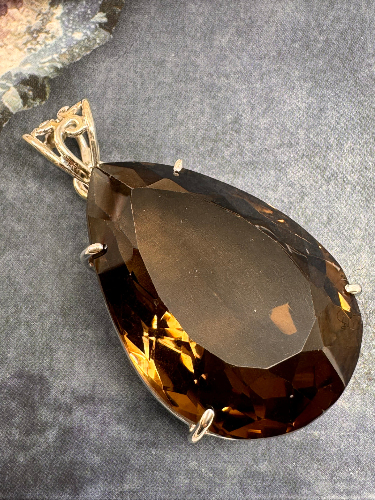 Smoky Quartz Large Silver Pendant - “My spirit is deeply grounded in the present moment”.