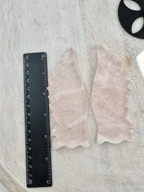 Rose Quartz Unicorn Wings on Black Stand – Stone of Love, Compassion & Imagination