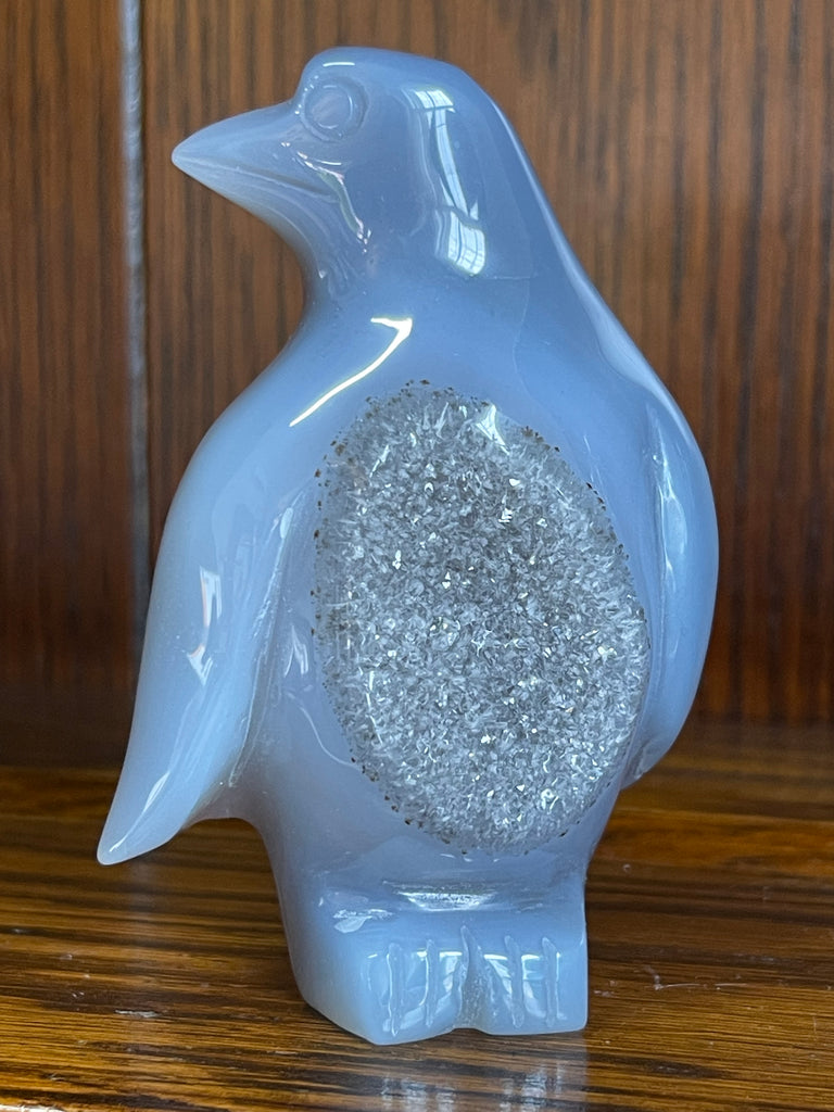 Blue Agate Geode Penguin Carving - #3 - "I am at peace with myself and the world around me."