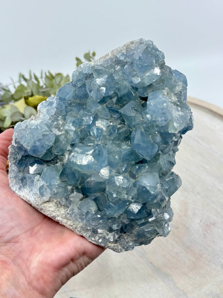 Celestite cluster 2kg 15cm – sky-blue crystal cluster for angelic peace, calm and divine connection – Inspired By 3 Crystals Australia.
