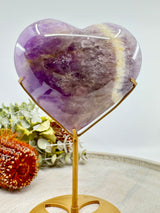Chevron Amethyst Heart on Gold Stand 892g (13x11cm) – Stone of Harmony, Intuition & Divine Protection