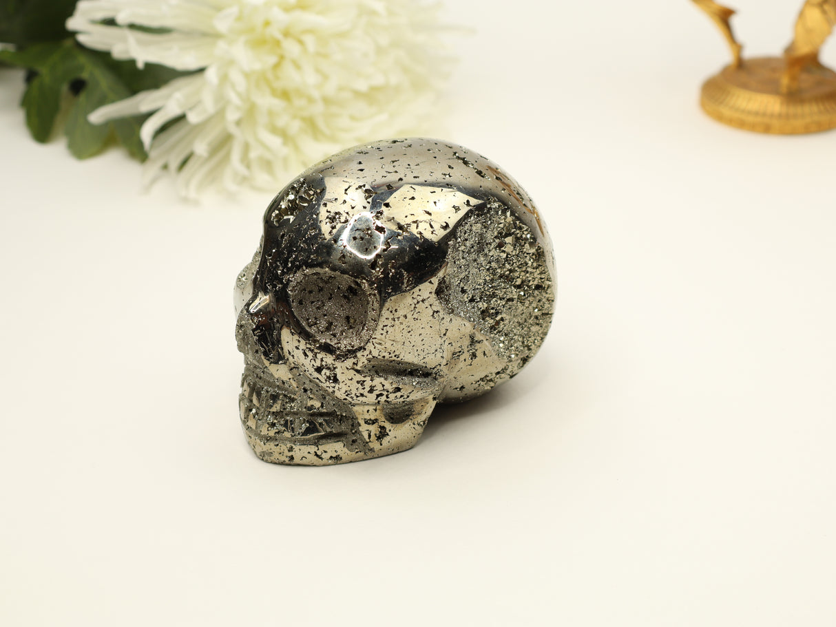 Pyrite Skull Carving #3 | 9cm | 1.326kg | Protection & Energy