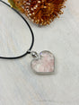 Rose Quartz heart bottle pendant 40x32x11mm glass with platinum-plated alloy – filled with crystal chips for love, harmony and healing – Inspired By 3 Crystals Australia.