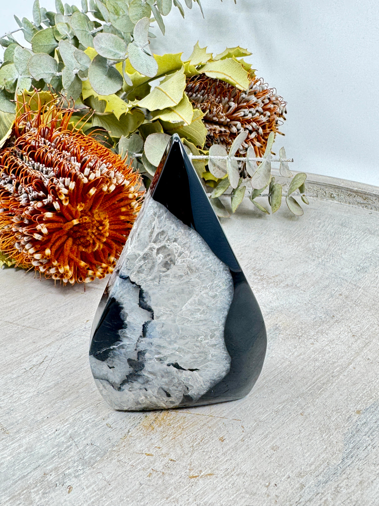 Black Banded Agate Flame 172g (6x9cm) – Stone of Grounding, Strength & Balance