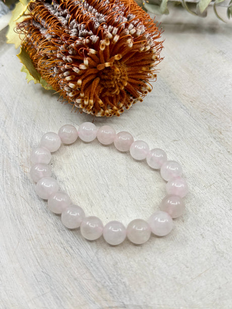 Rose Quartz stretch bracelet 10mm natural beads – 6cm inner diameter – pink crystal bracelet for love, compassion and emotional healing – Inspired By 3 Crystals Australia.