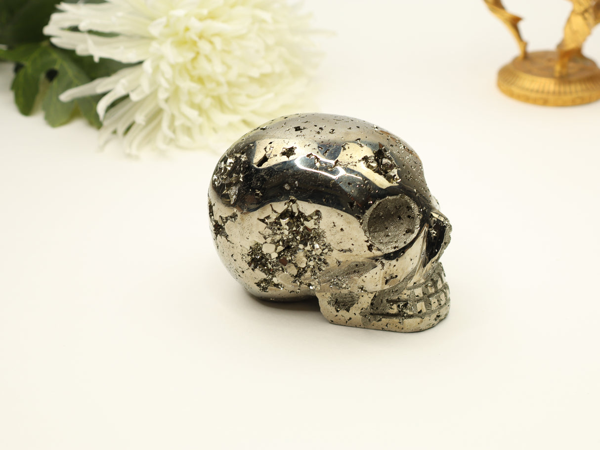 Pyrite Skull Carving #3 | 9cm | 1.326kg | Protection & Energy