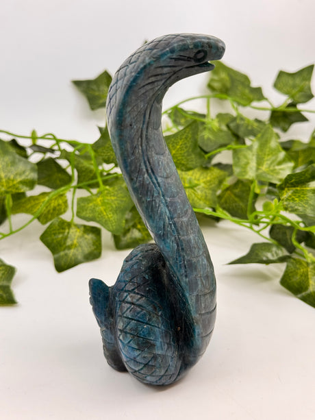 Blue Apatite Snake Carving - "I work relentlessly each day to achieve my goals."
