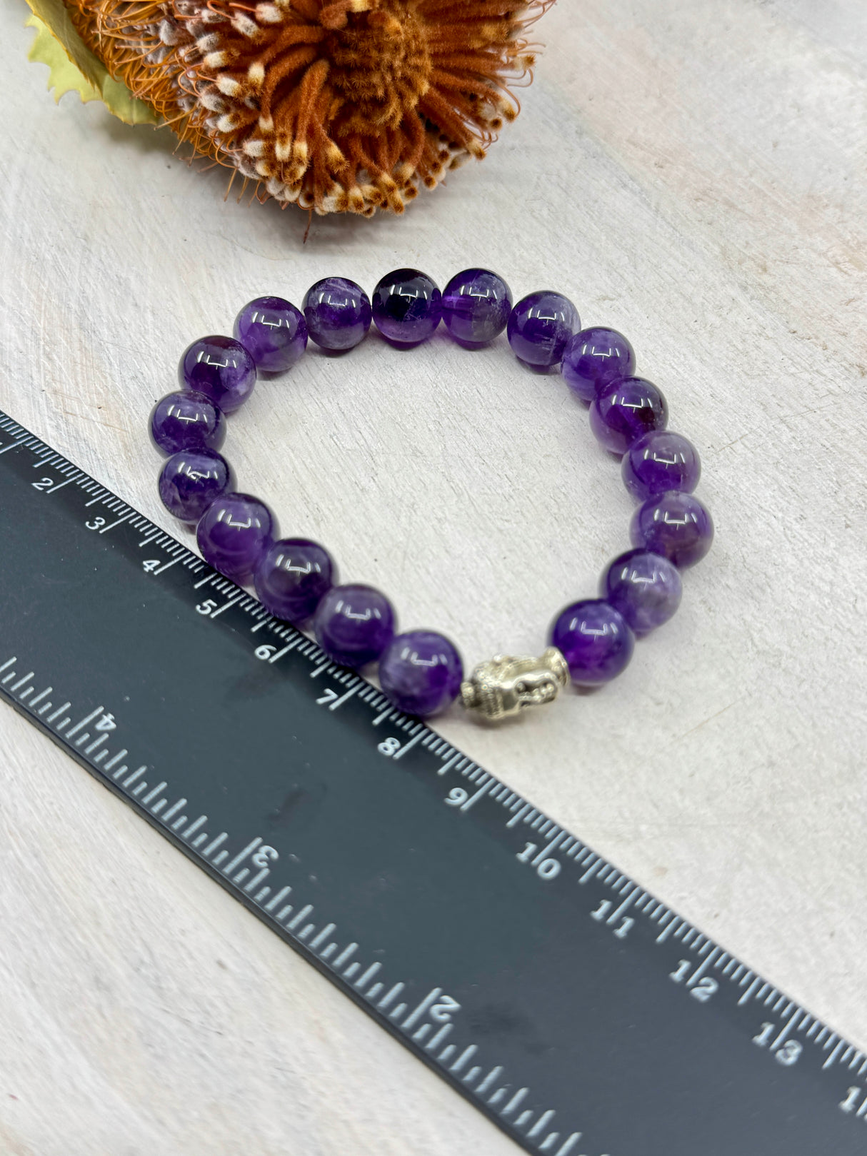 Amethyst Stretch Bracelet with Buddha Charm 10mm Beads – Stone of Calm, Intuition & Spiritual Protection
