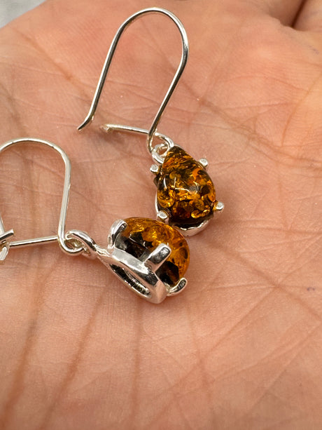 Amber Silver Drop Earrings - "Healing light surrounds my mind, body, and soul."