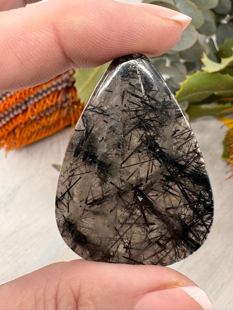 Tourmaline in Quartz Cabochon | Jewellery Making & Protection Stone