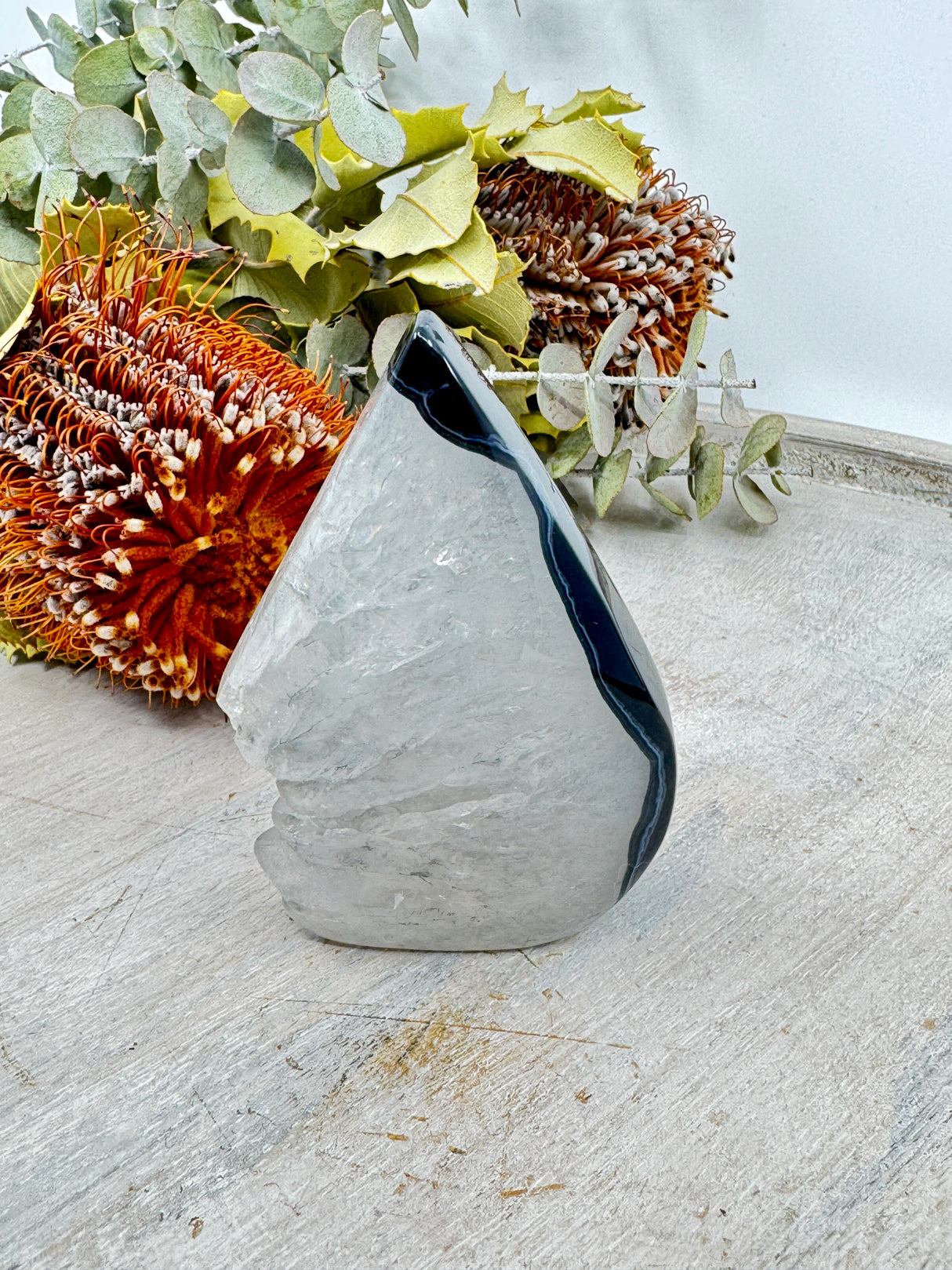 Black Banded Agate Flame 181g (9x6cm) – Stone of Grounding, Strength & Balance