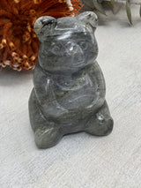 Labradorite Teddy Bear Carving 5 cm × 3 cm – iridescent blue-green crystal bear symbolising magic, transformation and protection, Inspired By 3 Australia.