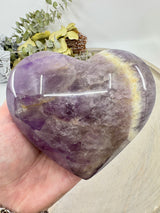 Chevron Amethyst Heart on Gold Stand 892g (13x11cm) – Stone of Harmony, Intuition & Divine Protection