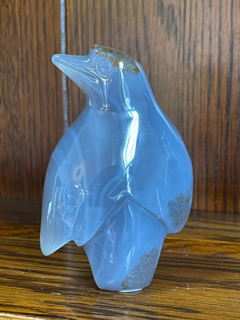 Blue Agate Geode Penguin Carving - #1 - "I am at peace with myself and the world around me."