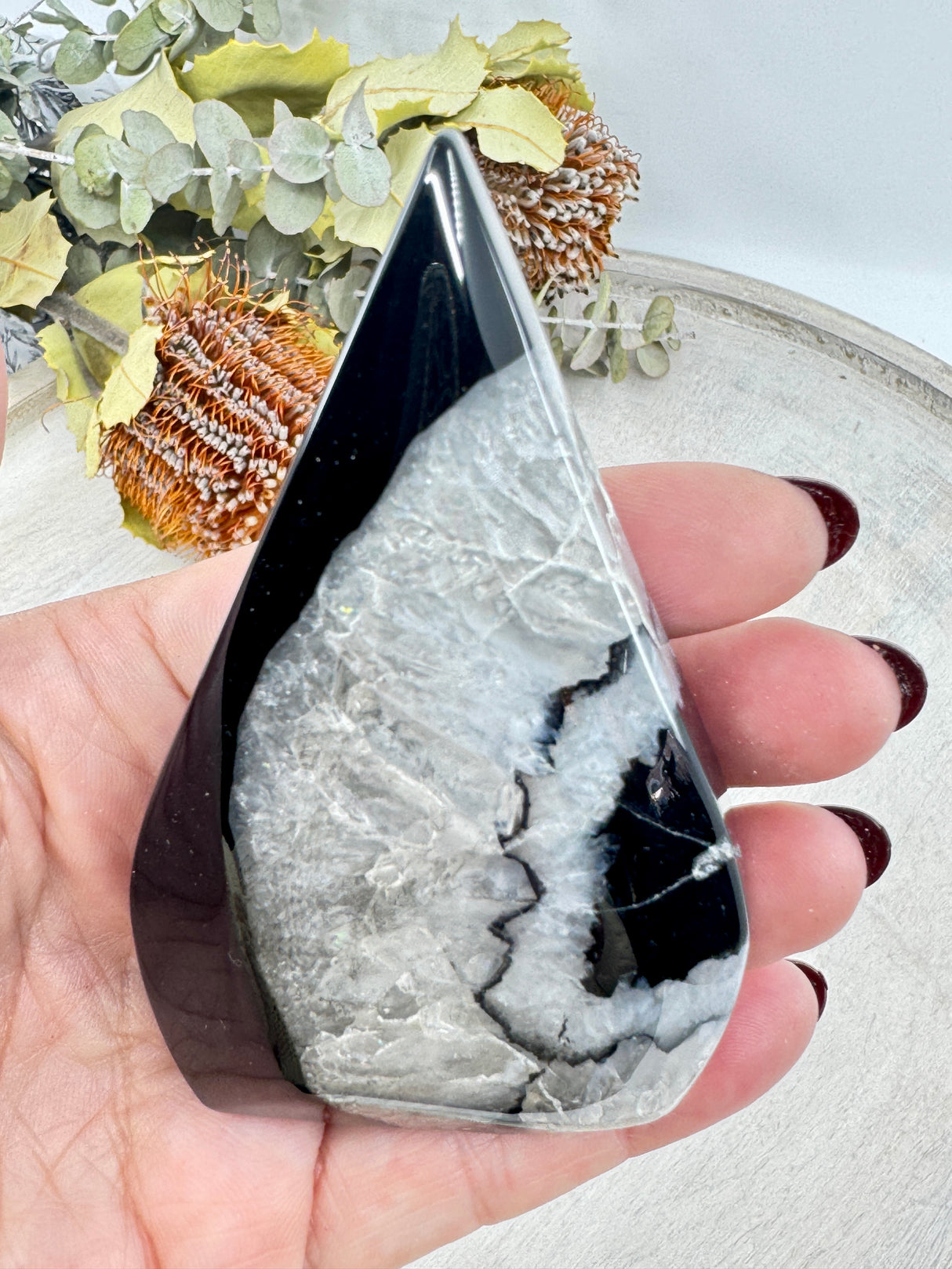 Black Banded Agate Flame 172g (6x9cm) – Stone of Grounding, Strength & Balance