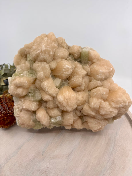Large green apophyllite cluster with peach stilbite – 5.222kg