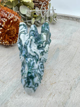 Moss Agate Dragon Head Carving 234g (9x5cm) – Stone of Growth, Protection & Ancient Wisdom