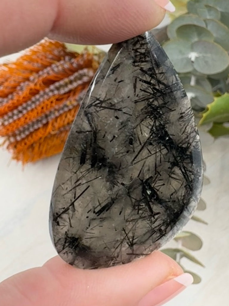 Tourmaline in Quartz Cabochon | Jewellery Making & Protection Stone