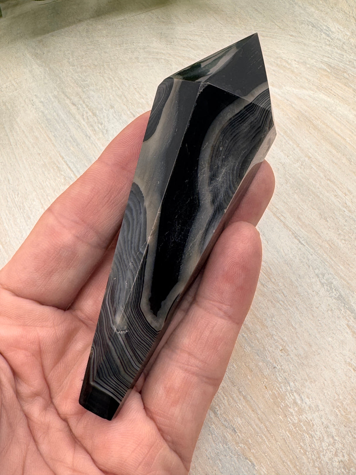 Banded Black Agate Wand - "I release all behaviours that no longer serve me."