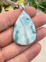 Larimar Pendant #10 – 14g (5.2x3.2cm) – .925 Silver Teardrop – Stone of Serenity, Healing & Divine Feminine Flow