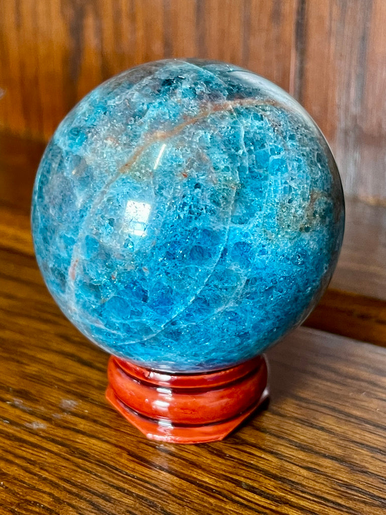 Blue Apatite Sphere #9 232g -  "I work relentlessly each day to achieve my goals."