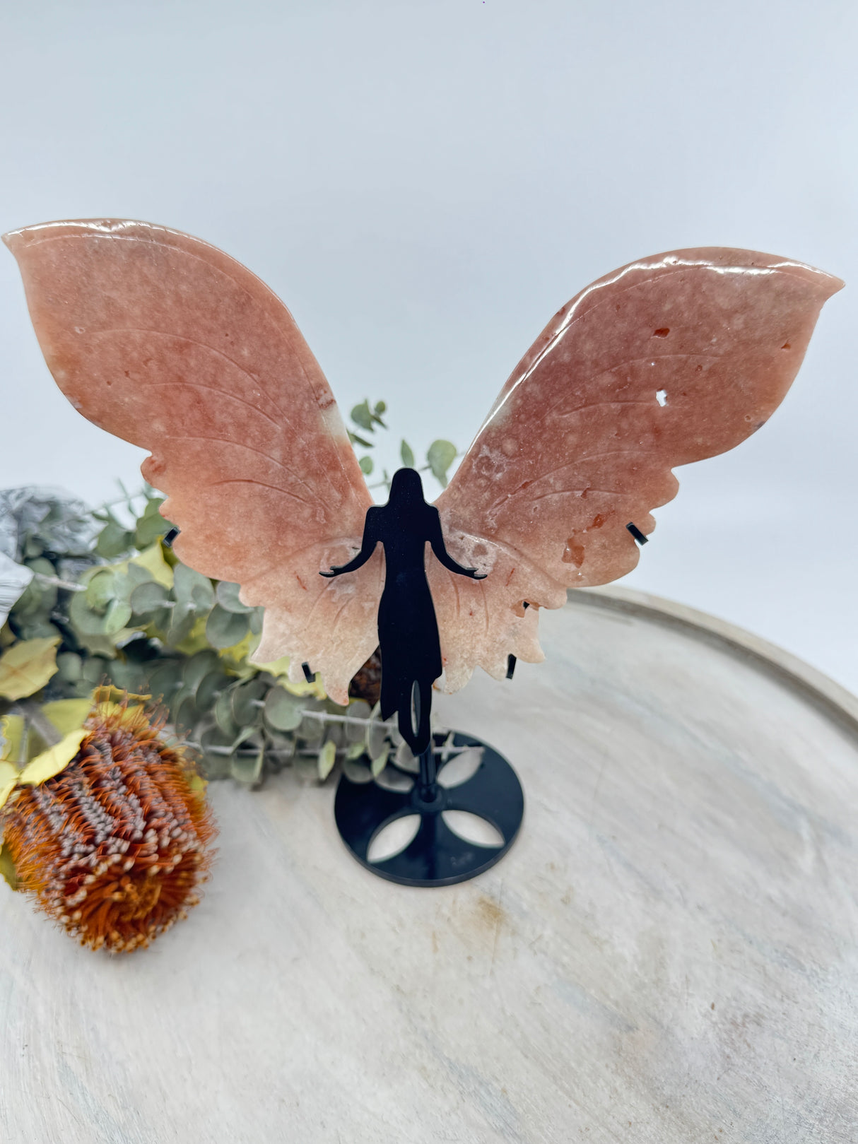Pink Amethyst Angel Wings on Black Stand 524g – Stone of Peace, Love & Divine Protection