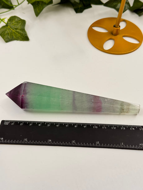 Rainbow Fluorite Wand 177g with Gold Stand – Beacon of Alignment, Insight and Divine Order