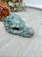 Moss Agate dragon head carving 220g 8.5x5cm – green and white crystal for protection, growth and ancient wisdom – Inspired By 3 Crystals Australia.