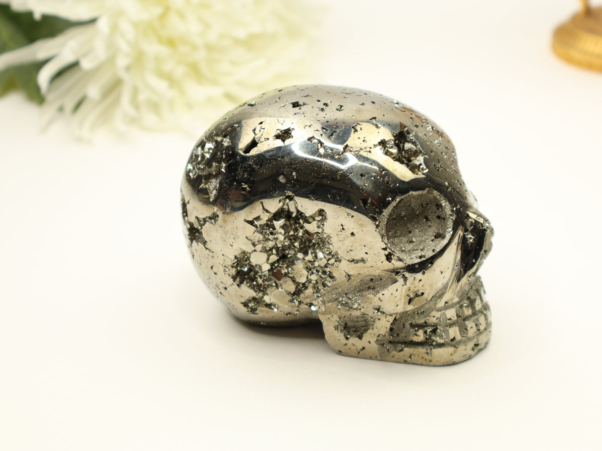 Pyrite Skull Carving #3 | 9cm | 1.326kg | Protection & Energy