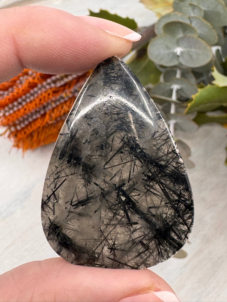 Tourmaline in Quartz Cabochon | Jewellery Making & Protection Stone