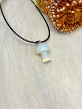 Opalite mushroom pendant 3x1.5x1.5cm – glowing crystal carving for hope, serenity and transformation – Inspired By 3 Crystals Australia.