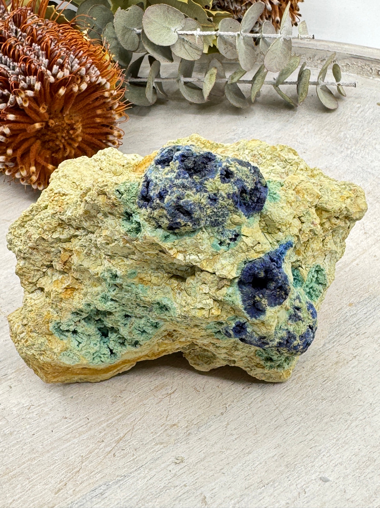 Azurite & Malachite on Dolomite Sandstone – Rare Australian Copper Mineral | 335g Collector’s Specimen
