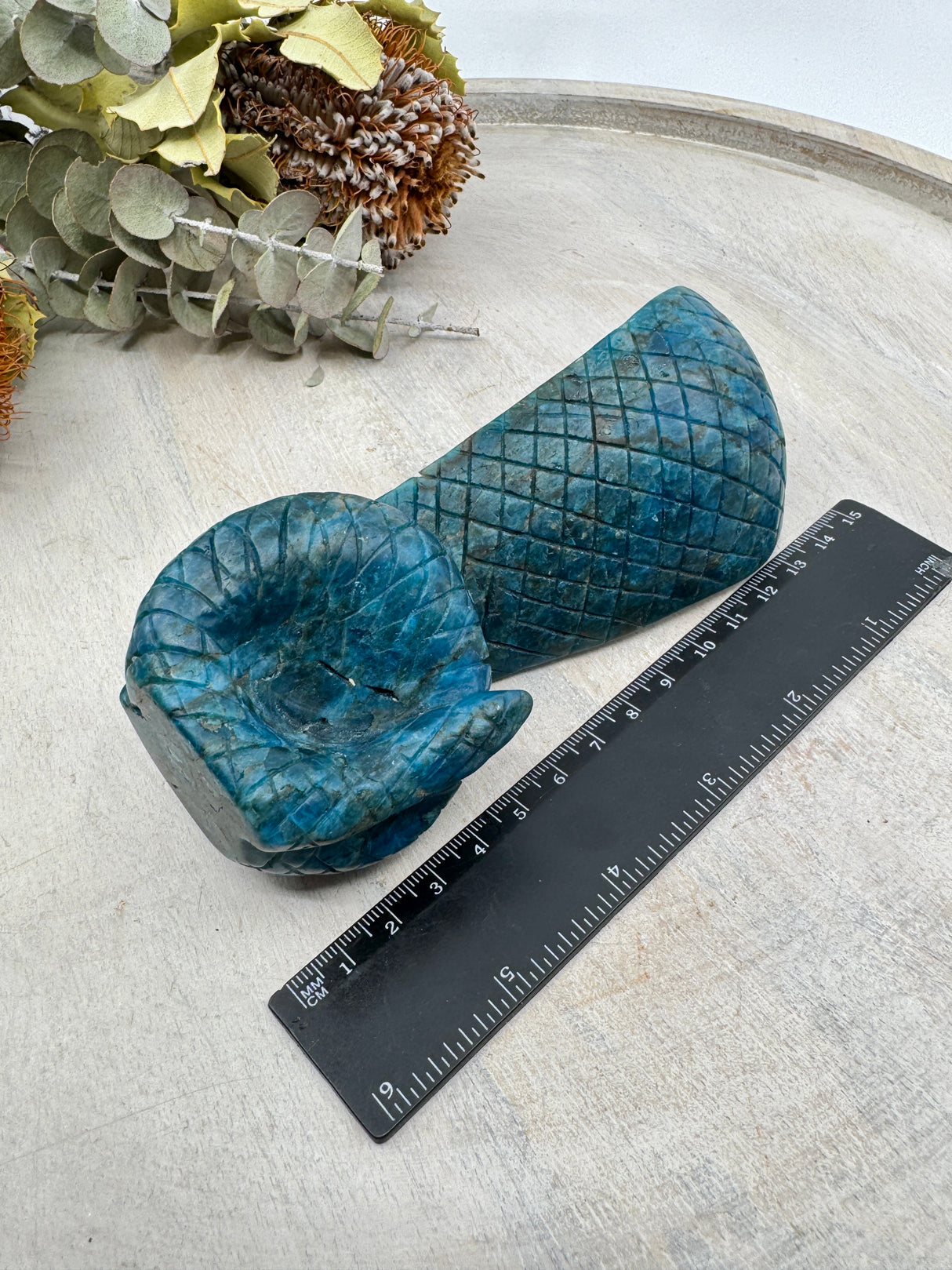 Blue Apatite Snake Carving 15cm – Stone of Wisdom, Transformation & Intuition