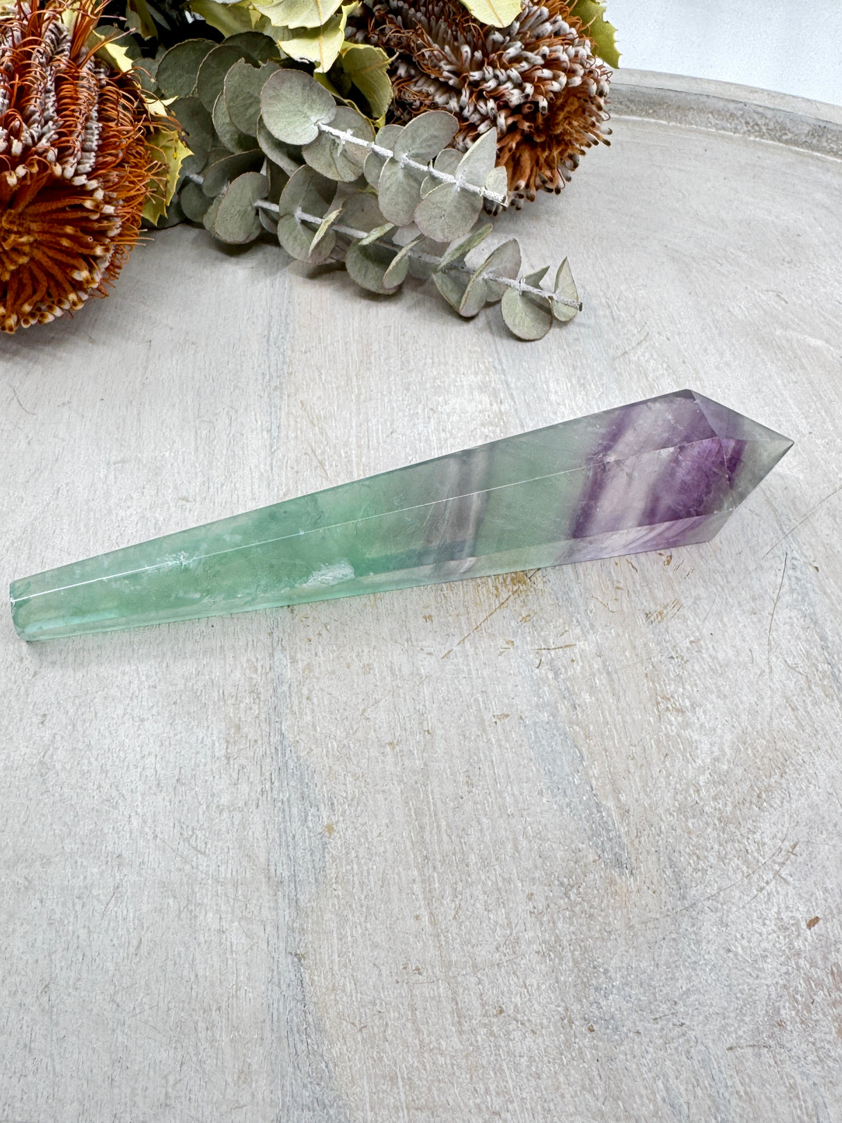 Rainbow Fluorite Wand #5 – 155g (15.5x2.8cm) – Stone of Peace, Grounding & Intuitive Flow