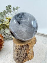 Banded Black Agate sphere 350 g 6 cm – layered black and white grounding crystal of balance and protection – Inspired By 3 Crystals Australia.