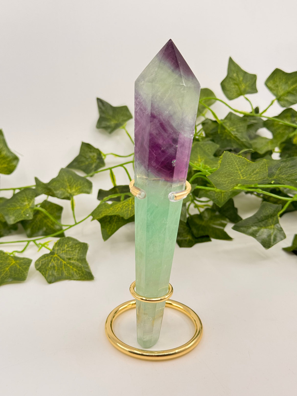 Rainbow Fluorite Wand 236g with Gold Stand – Beacon of Alignment, Insight and Divine Order
