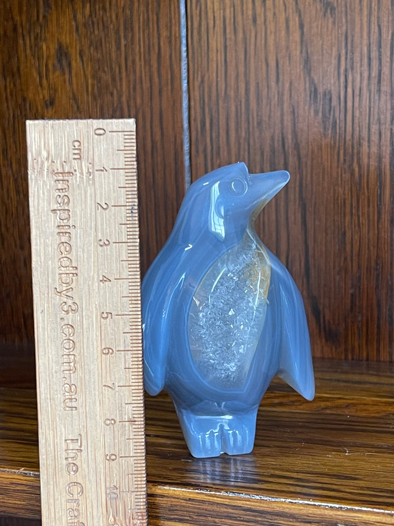 Blue Agate Geode Penguin Carving - #1 - "I am at peace with myself and the world around me."