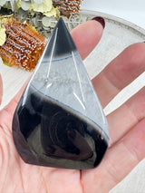 Black Banded Agate Flame 114g (8x5cm) – Stone of Grounding, Protection & Balance