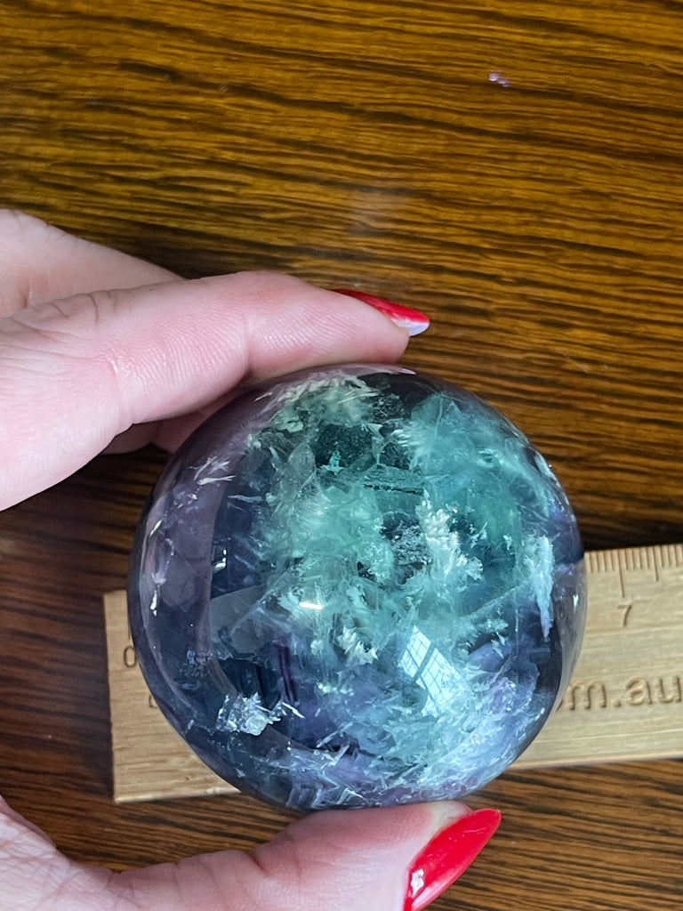 Snowflake Fluorite Sphere 5.5cm 305g - Concentration. Organised.