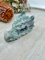 Moss Agate Dragon Head Carving 220g (8.5x5cm) – Stone of Protection, Growth & Ancient Wisdom