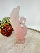 Rose Quartz swan carving 568g 18x8cm – soft pink crystal symbol of love, grace and emotional healing – Inspired By 3 Crystals Australia.