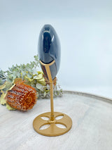 Black Obsidian Heart on Gold Stand 550g (12x10cm) – Stone of Strength, Grounding & Protection